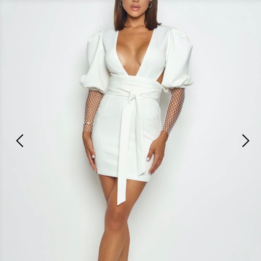 Balloon Sleeve Mini Dress - White